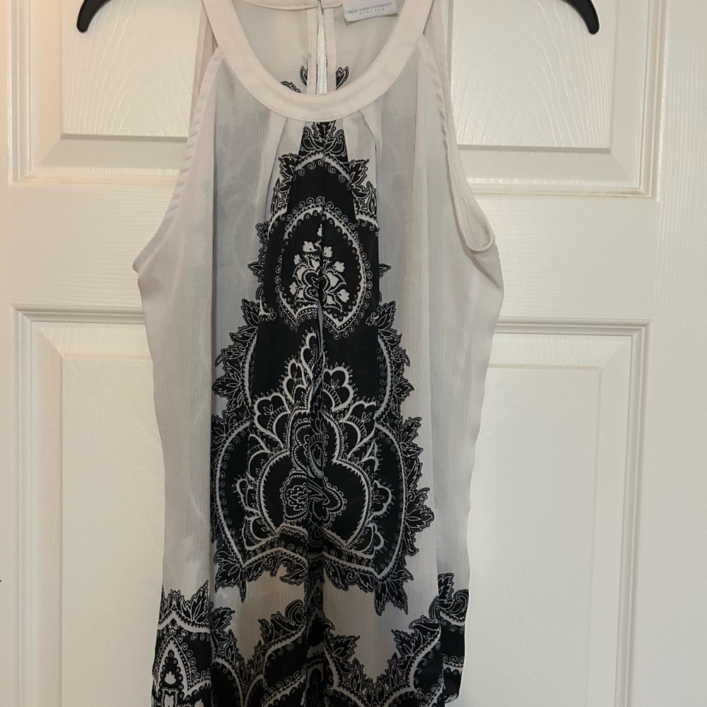 New York & Company Black and White Patterned Tank Top